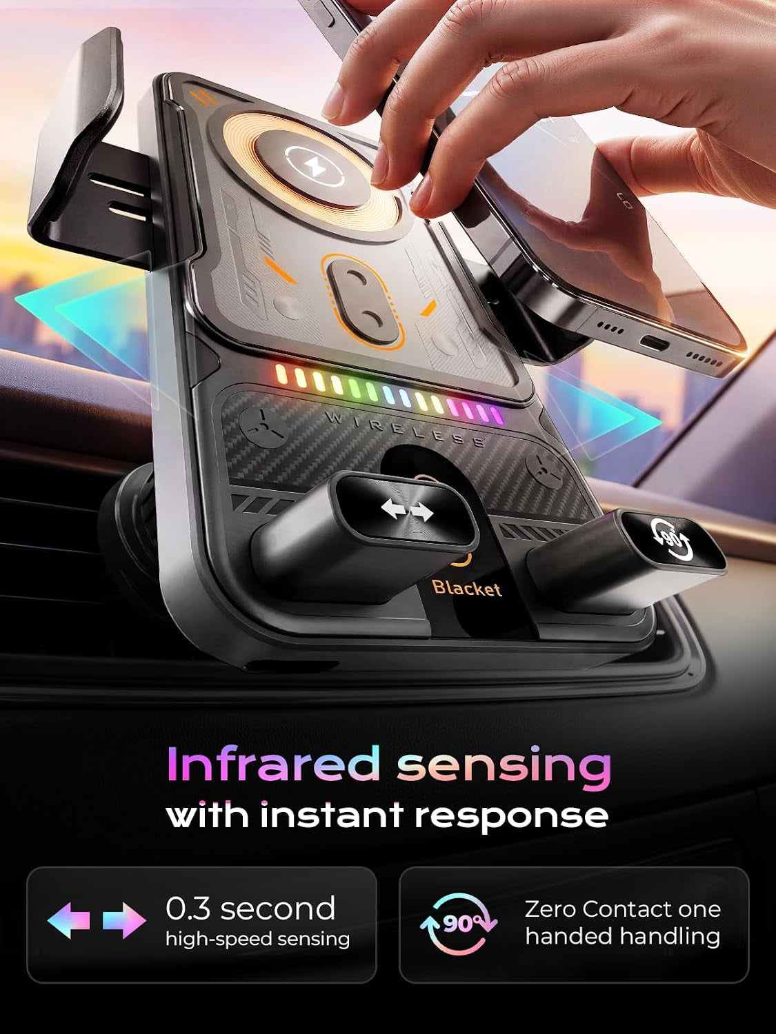 Phone Holders 15W Wireless Car Charger Smart Screen Rotation