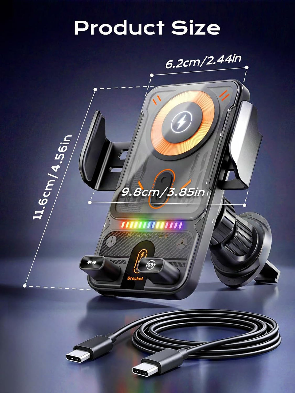 Phone Holders 15W Wireless Car Charger Smart Screen Rotation