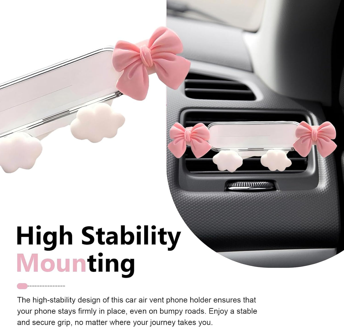Car Phone Holder, Cute Butterfly Bow Car Vent Phone Holder, Anti-Slip Gravity Auto Lock Cell Mount, Universal Car Air Vent Accessories for Women Girls (White #A)