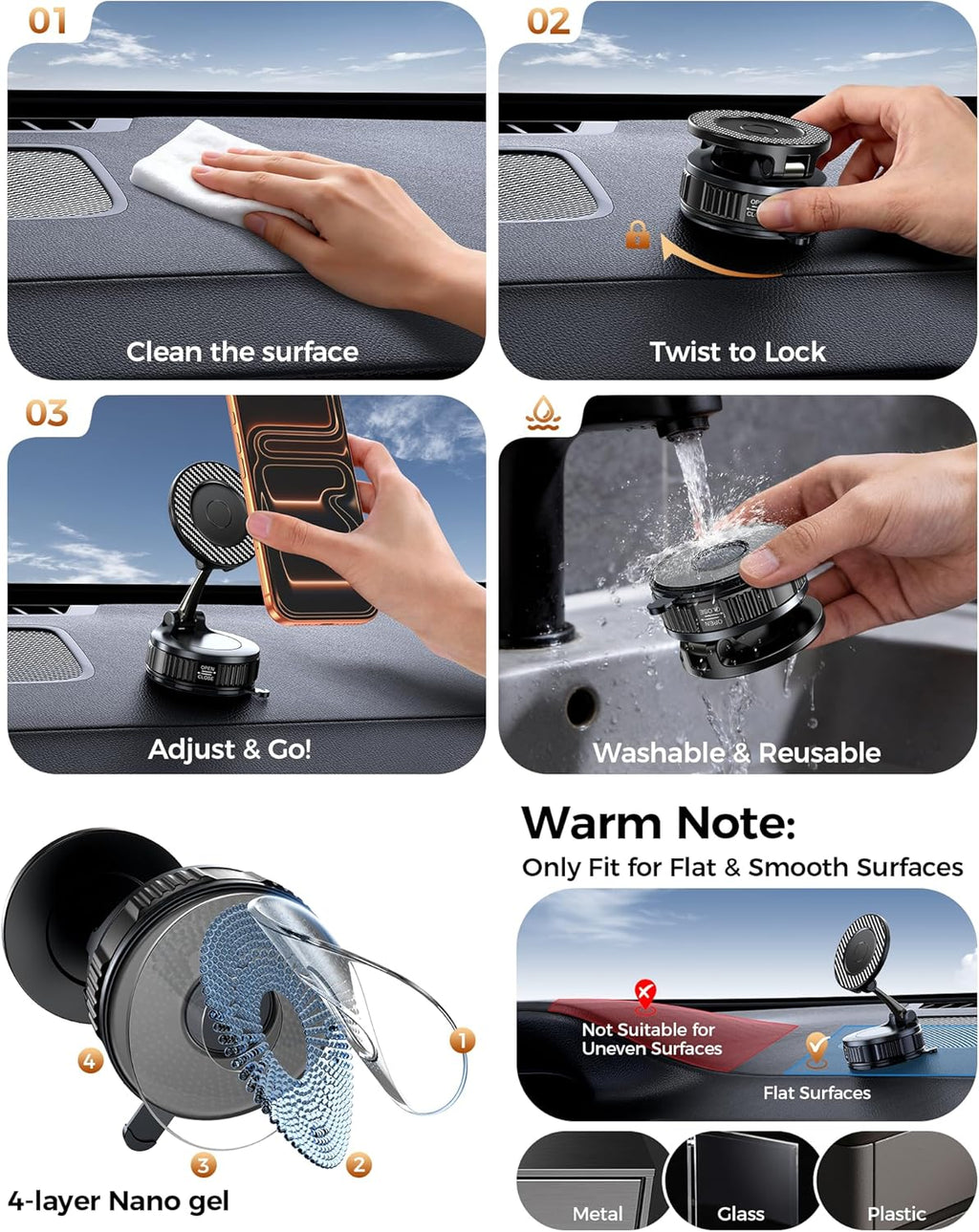 Car Phone Holder for Magsafe, 360° Adjustable Carbon Fiber Mount