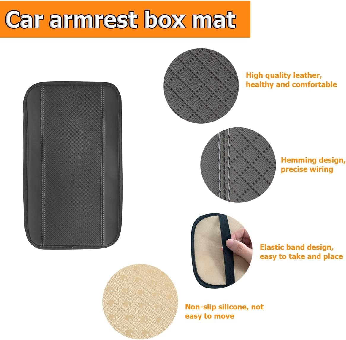 PU Leather Car Center Console Pad, Gray