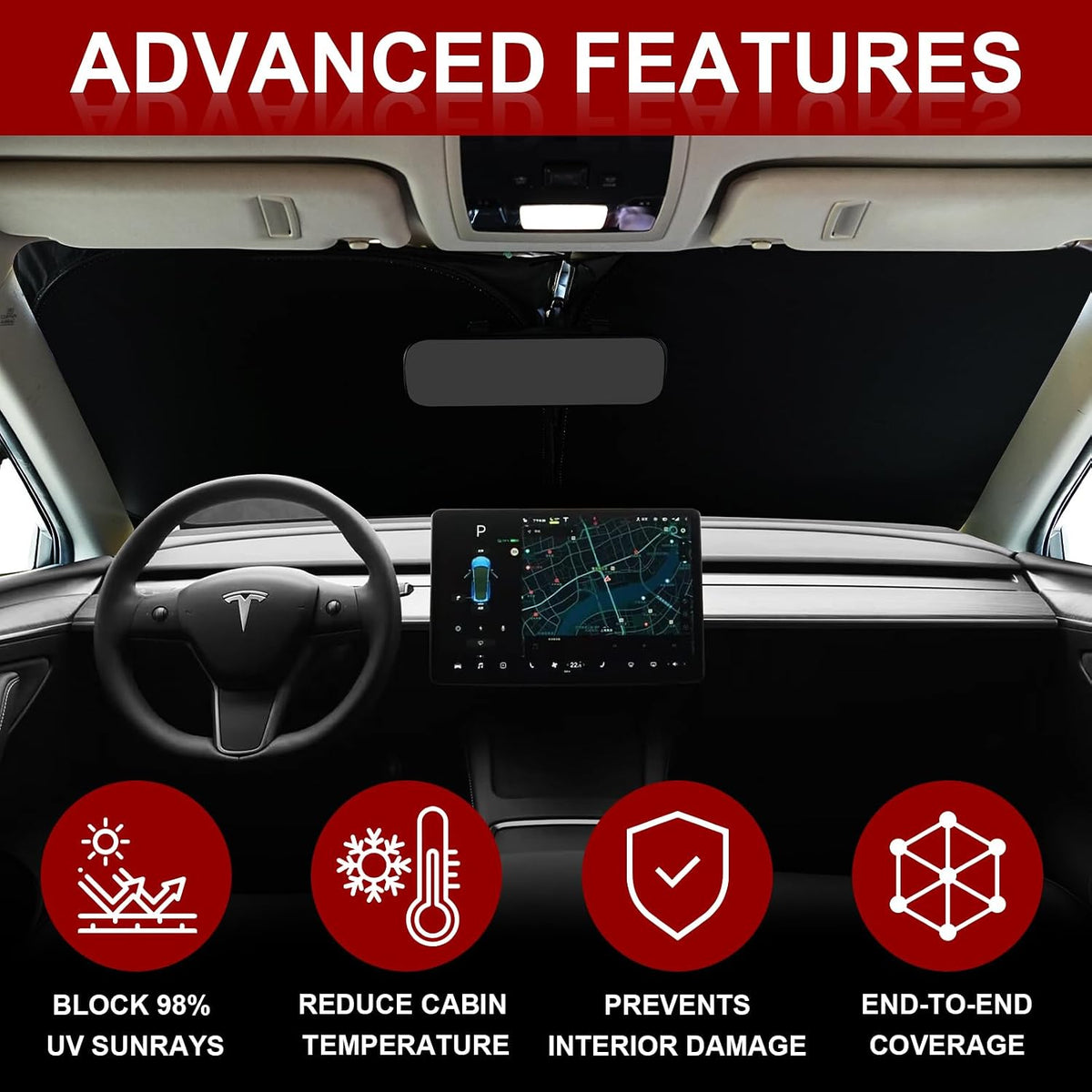Car Windshield Sunshade for Tesla Model 3 & Y UV Protection, Fits 2016-2026