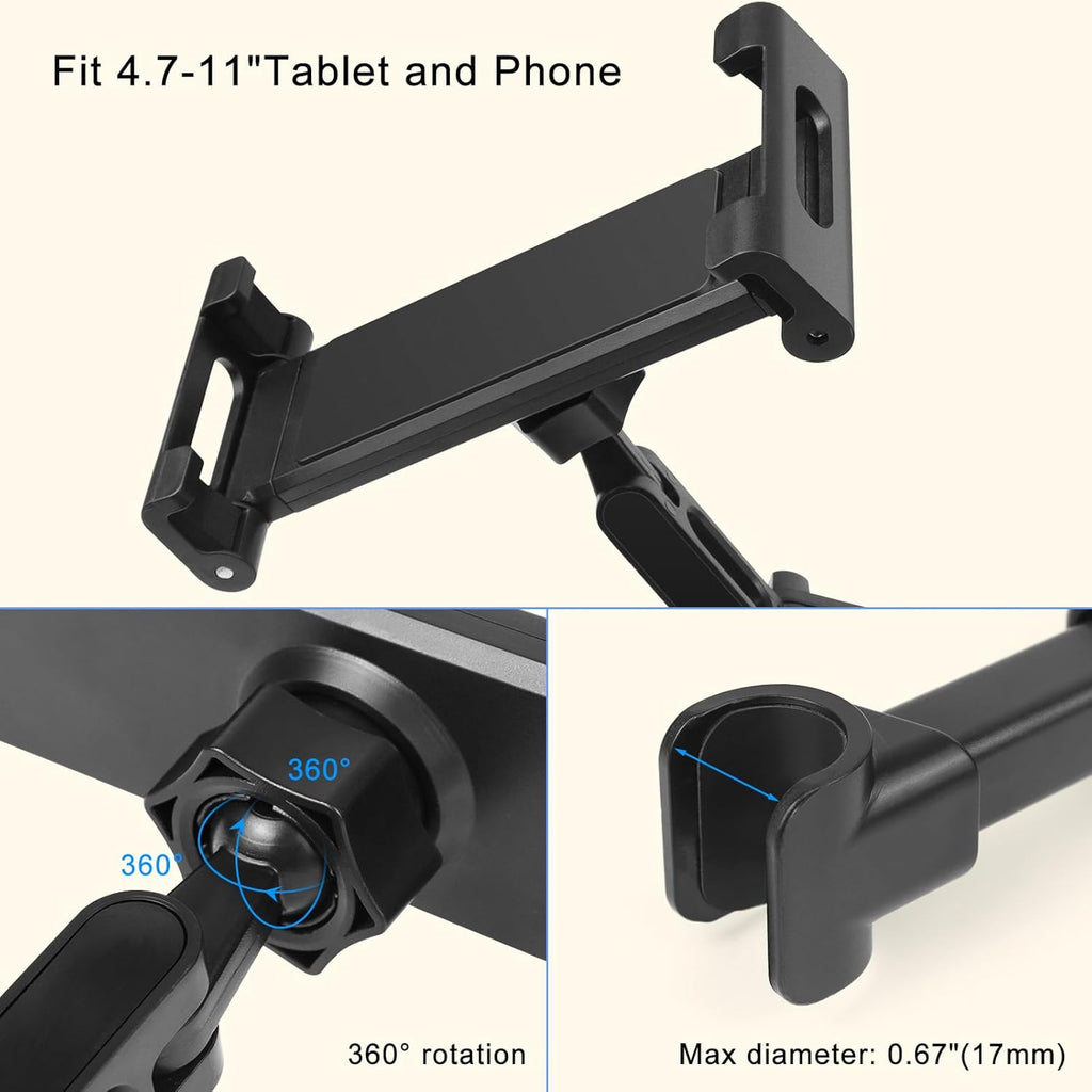 Tablet Holder for Car, 3 in 1 Extension Arm Adjustable Car Headrest Tablet Holder Road Trip Essentials Back Seat Tablets Cars Mount Compatible with Ipad Pro, Air, Mini, 4.7-11" Devices
