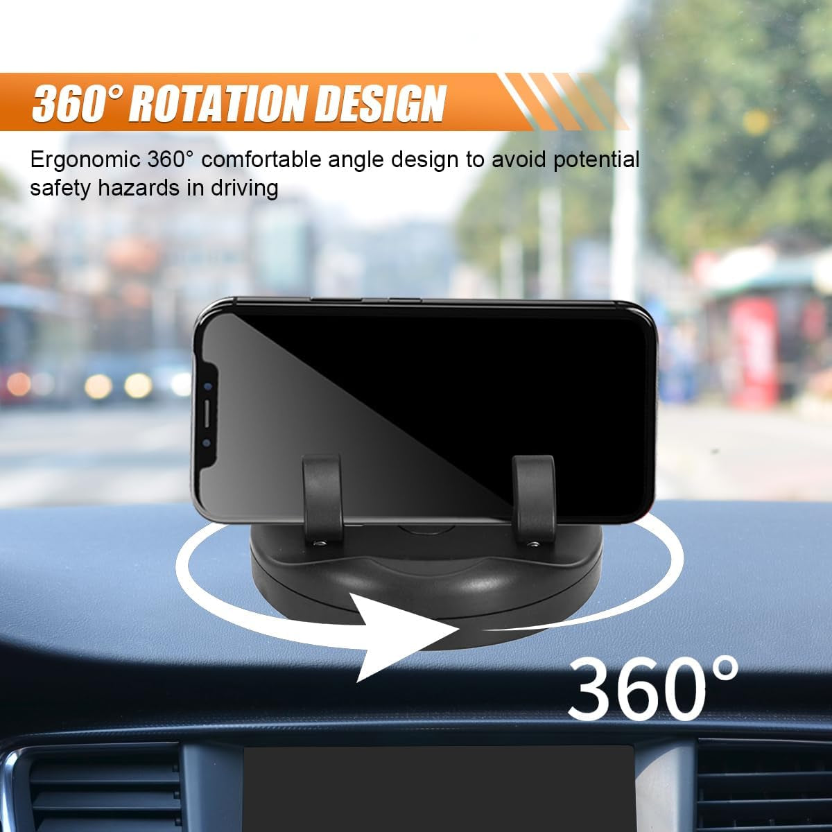 Car Phone Holder Mount, 360° Rotating Adjustable Dashboard Cell Phone Holder with Parking Number Plate, Anti-Slip Self-Adhesive Auto Devices Stand, Center Console Car Mount for Smartphones (2PCS)