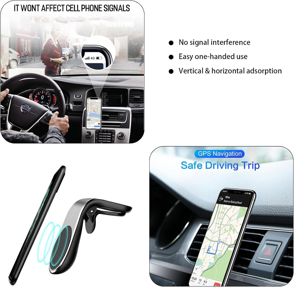 2Pcs Black Universal Phone Holder Car Air Vent Magnetic Mount