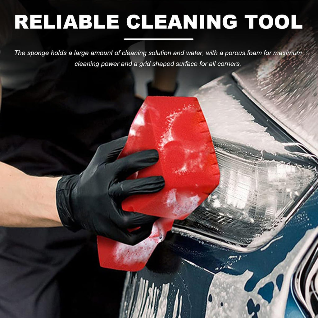 Car Wash Sponge, Large Scratch-Free Cross Cut Sponge for Soap and Rinseless Washing, Durable Ultra Soft Foam Grid Extra Absorbent Car Cleaning Sponge Pad, Car Accessories (Red)