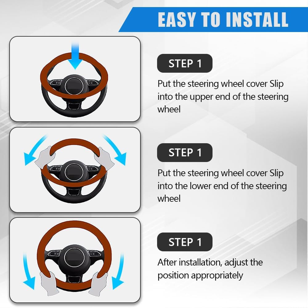 Car Steering Wheel Cover, Non-Slip Silicone Steering Wheel Cover, Leather Universal 13 to 15 Inch Steering Wheel Protector, Universal Car Interior Accessories for Women Men