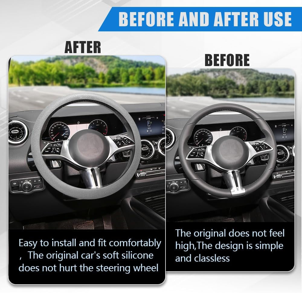 Car Steering Wheel Cover, Non-Slip Silicone Steering Wheel Cover, Leather Universal 13 to 15 Inch Steering Wheel Protector, Universal Car Interior Accessories for Women Men