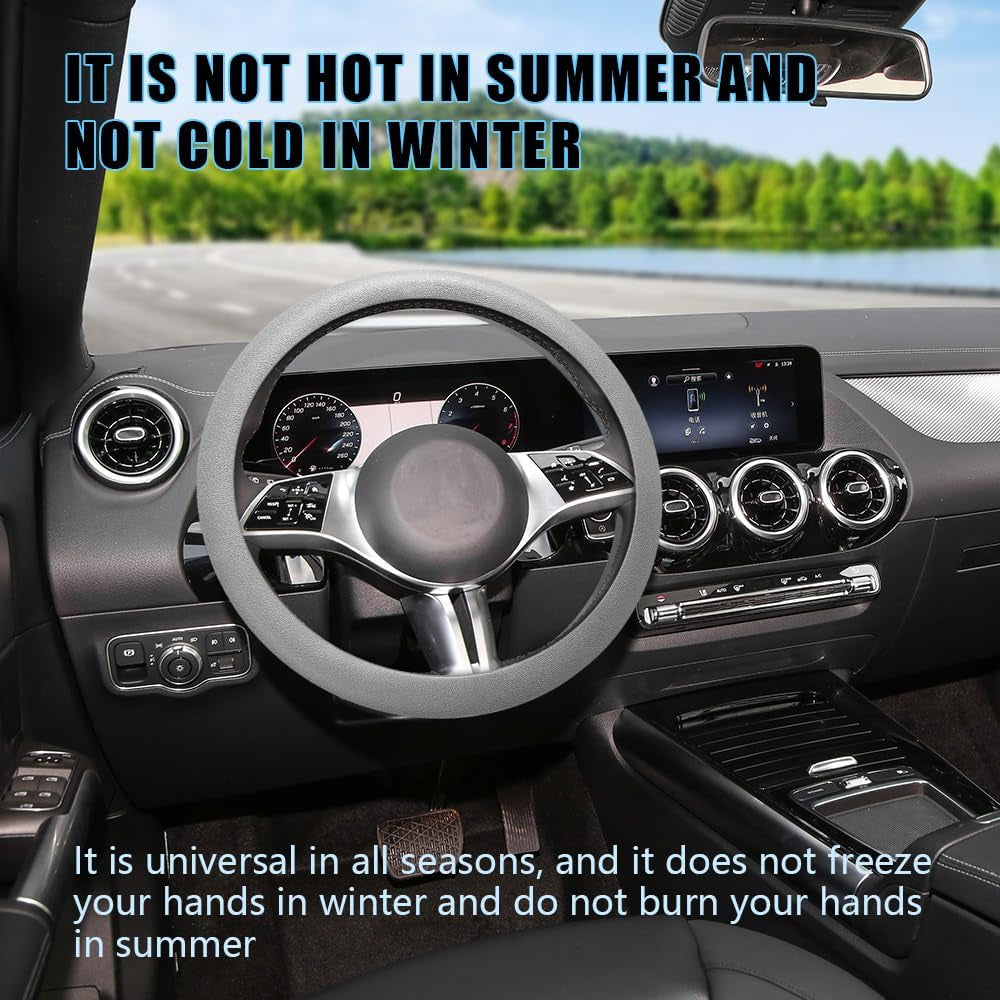 Car Steering Wheel Cover, Non-Slip Silicone Steering Wheel Cover, Leather Universal 13 to 15 Inch Steering Wheel Protector, Universal Car Interior Accessories for Women Men