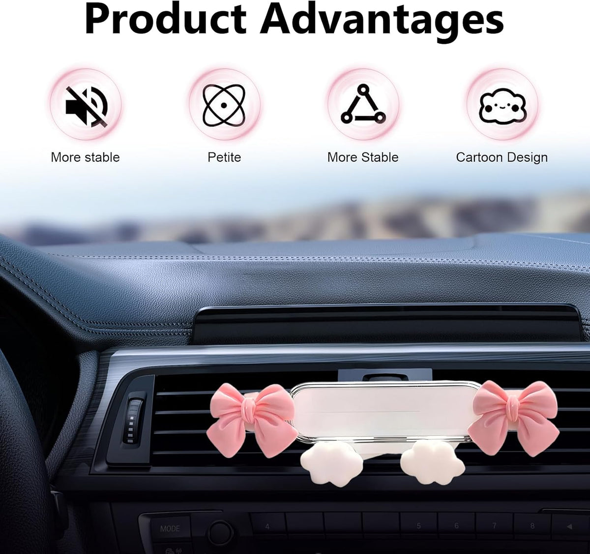 Car Phone Holder, Cute Butterfly Bow Car Vent Phone Holder, Anti-Slip Gravity Auto Lock Cell Mount, Universal Car Air Vent Accessories for Women Girls (White #A)