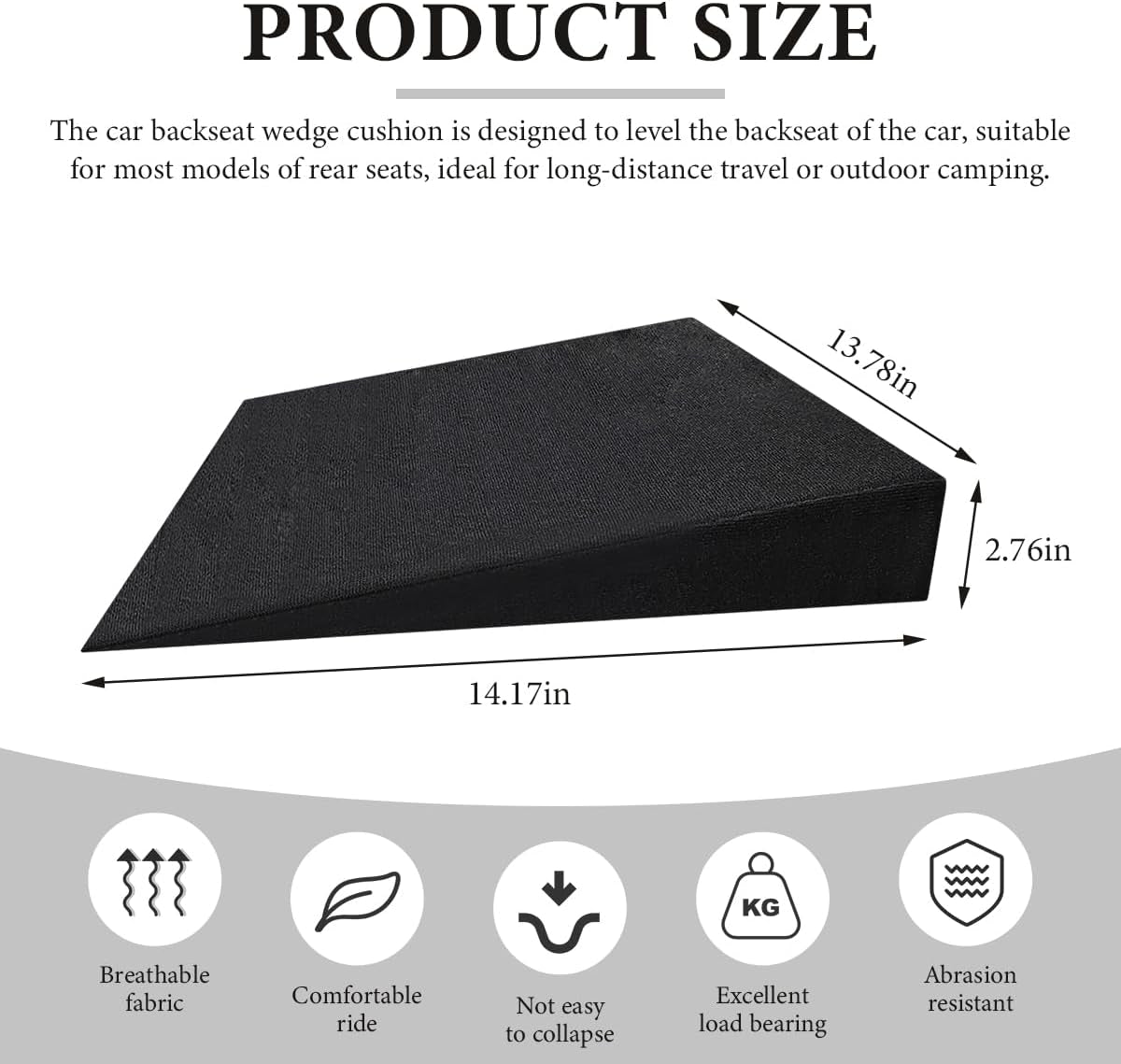 Auto Seat Wedge Leveling Cushion, Comfortable Ergonomic Wedge Foam Pad Car Seat Cushion, Angled Design Rear Seat Pad Office Chair Support Cushion for Pain Relief