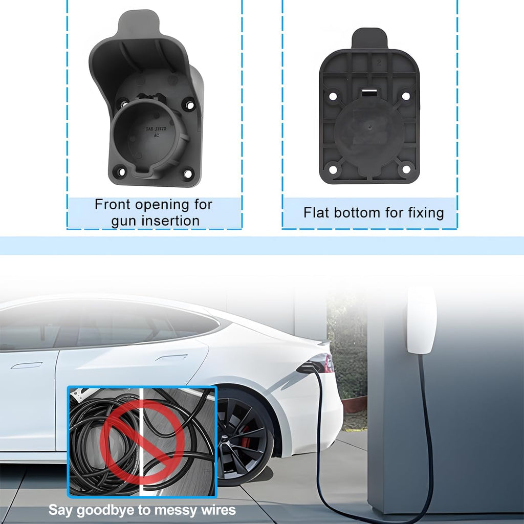 EV Charger Holder, SAE J1772 Space-Saving Wall Mount Portable Electric Car Charging Cable Organizer, Waterproof Auto Charger Cord Hanger for Outdoor, Universal for Electric Vehicles