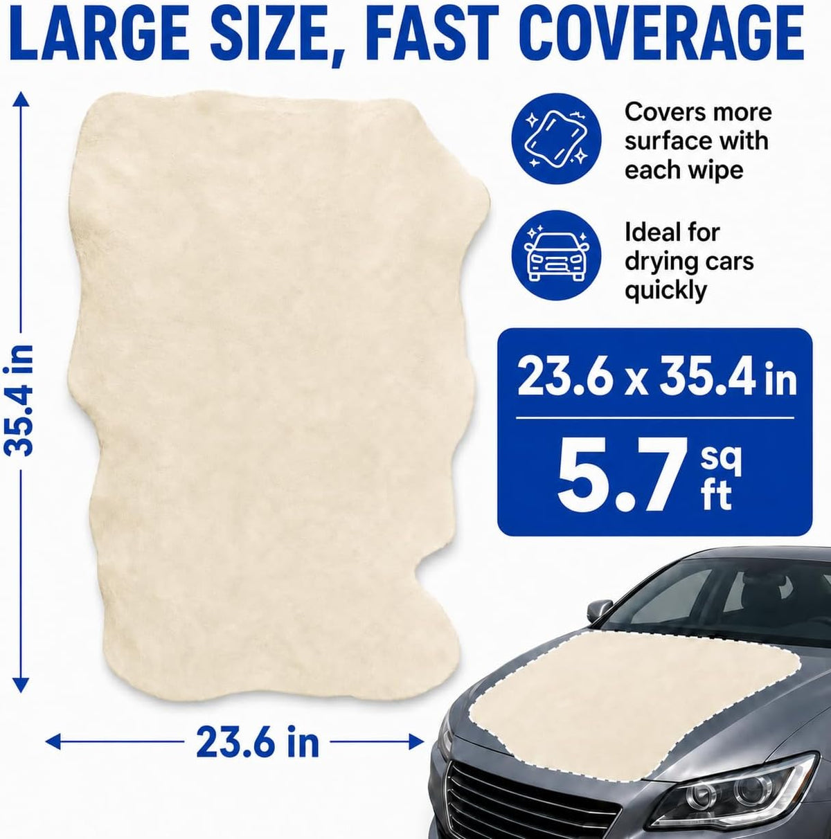 Chamois Cloth for Car Drying Towel - 23.6"X35.4" Sheepskin Leather