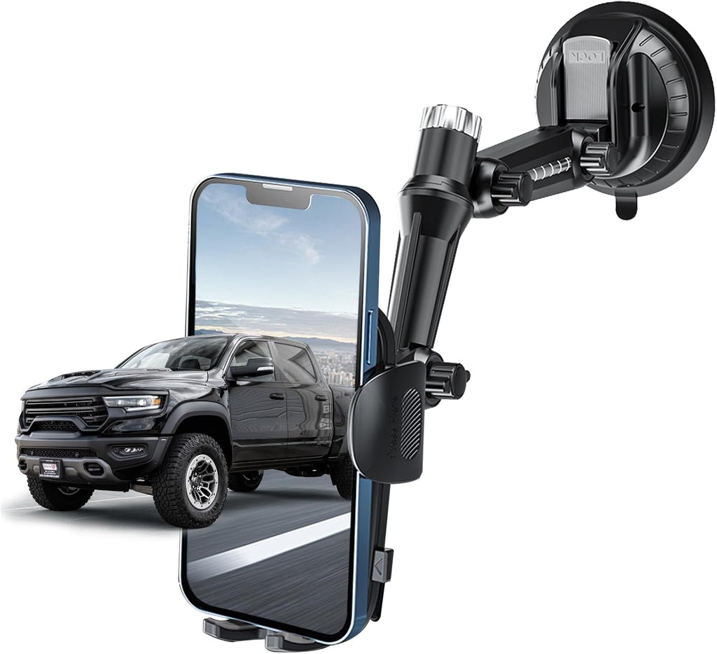 Pickup Truck Phone Holder, Car Phone Holder Mount Heavy Duty, Phone Mount for Truck, Dashboard Windshield, Suction Cup Phone Mount for Video Recording Vlog, 12.6 Inch Long Arm, HT0202
