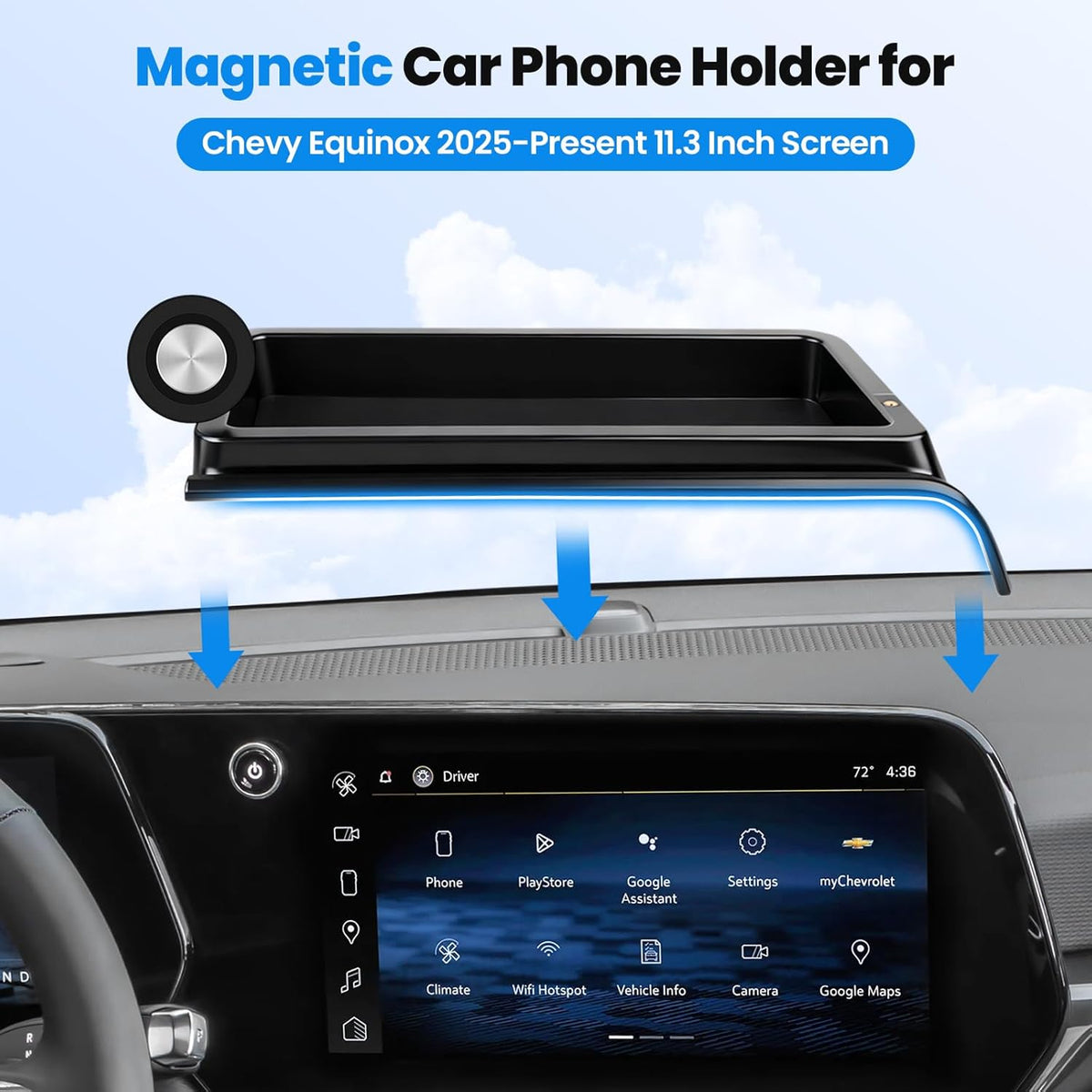 Upgraded 360° Rotation Magnetic Phone Holder Organizer for Chevy Equinox(Lt/Rs/Activ) 2025 2026 Accessories, Screen Organizer & Magnetic Phone Mount for Chevy Equinox 11.3" Screen(Not for EV)