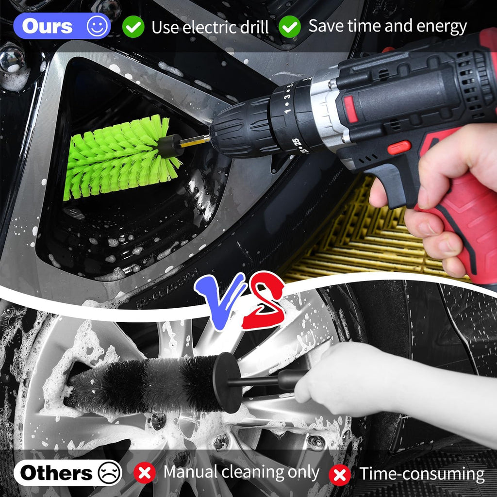 1 Pack Drill Brush for Car Wheel and Bottle(Green)