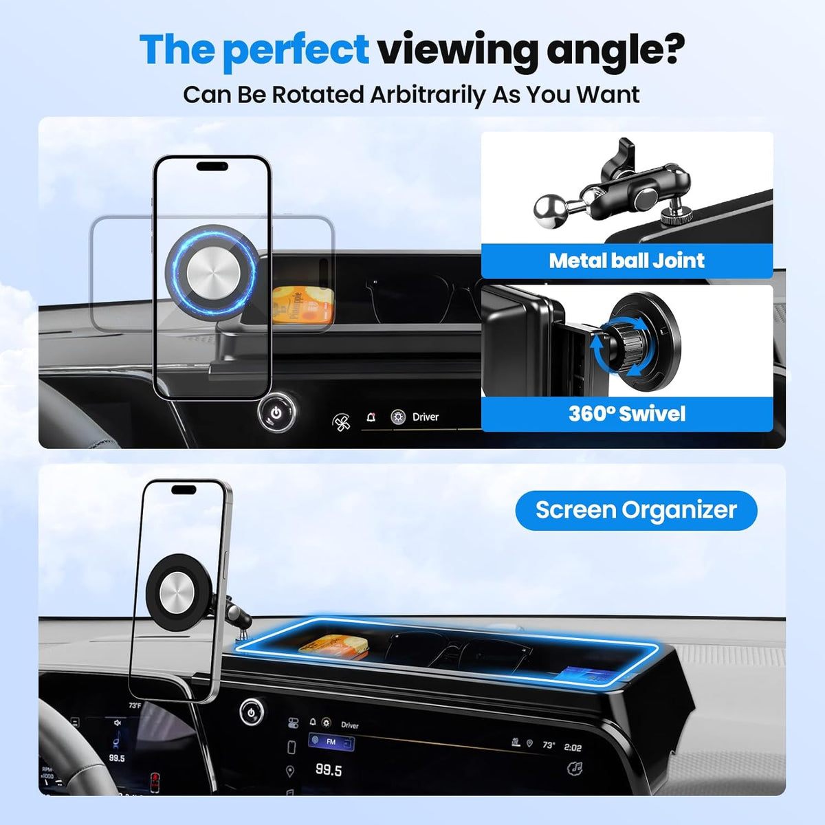 Upgraded 360° Rotation Magnetic Phone Holder Organizer for Chevy Equinox(Lt/Rs/Activ) 2025 2026 Accessories, Screen Organizer & Magnetic Phone Mount for Chevy Equinox 11.3" Screen(Not for EV)
