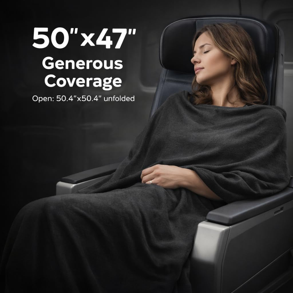 Jersey Knit Packable Travel Blanket Black 50X47 Inch