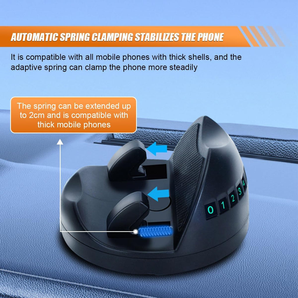 Car Phone Holder Mount, 360° Rotating Adjustable Dashboard Cell Phone Holder with Parking Number Plate, Anti-Slip Self-Adhesive Auto Devices Stand, Center Console Car Mount for Smartphones (2PCS)