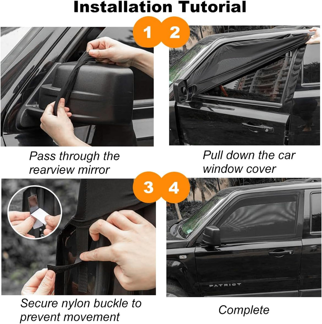 Car Window Shades, 2PCS Breathable Vehicle Rear Side Window Screen with Zipper, Automotive Interior Sunshades Protection Cover Accessories for Camping Privacy, Universal Fit