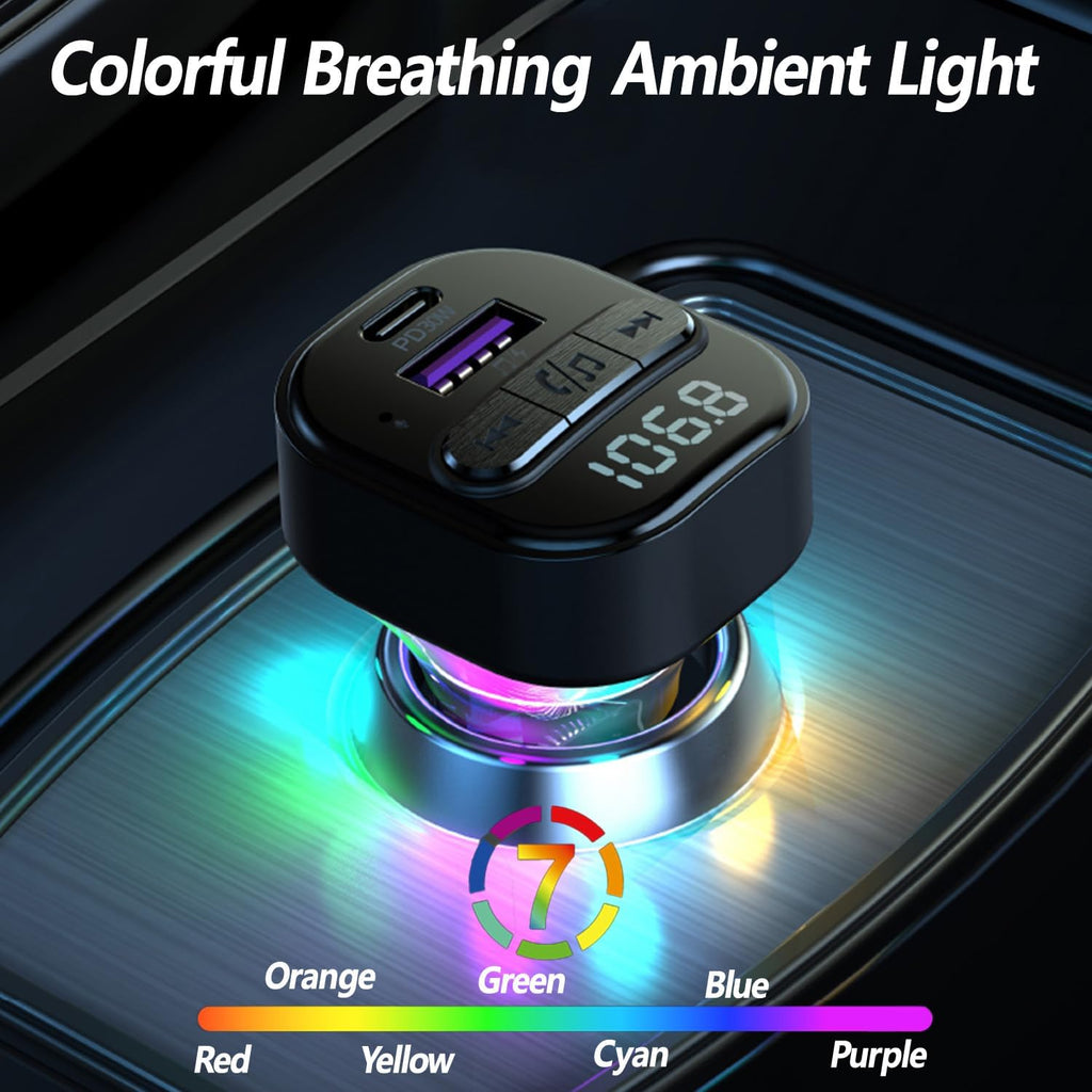 FM Transmitter Bluetooth Car Adapter, Wireless FM Radio Transmitter