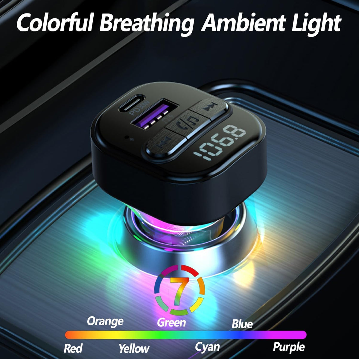 FM Transmitter Bluetooth Car Adapter, Wireless FM Radio Transmitter