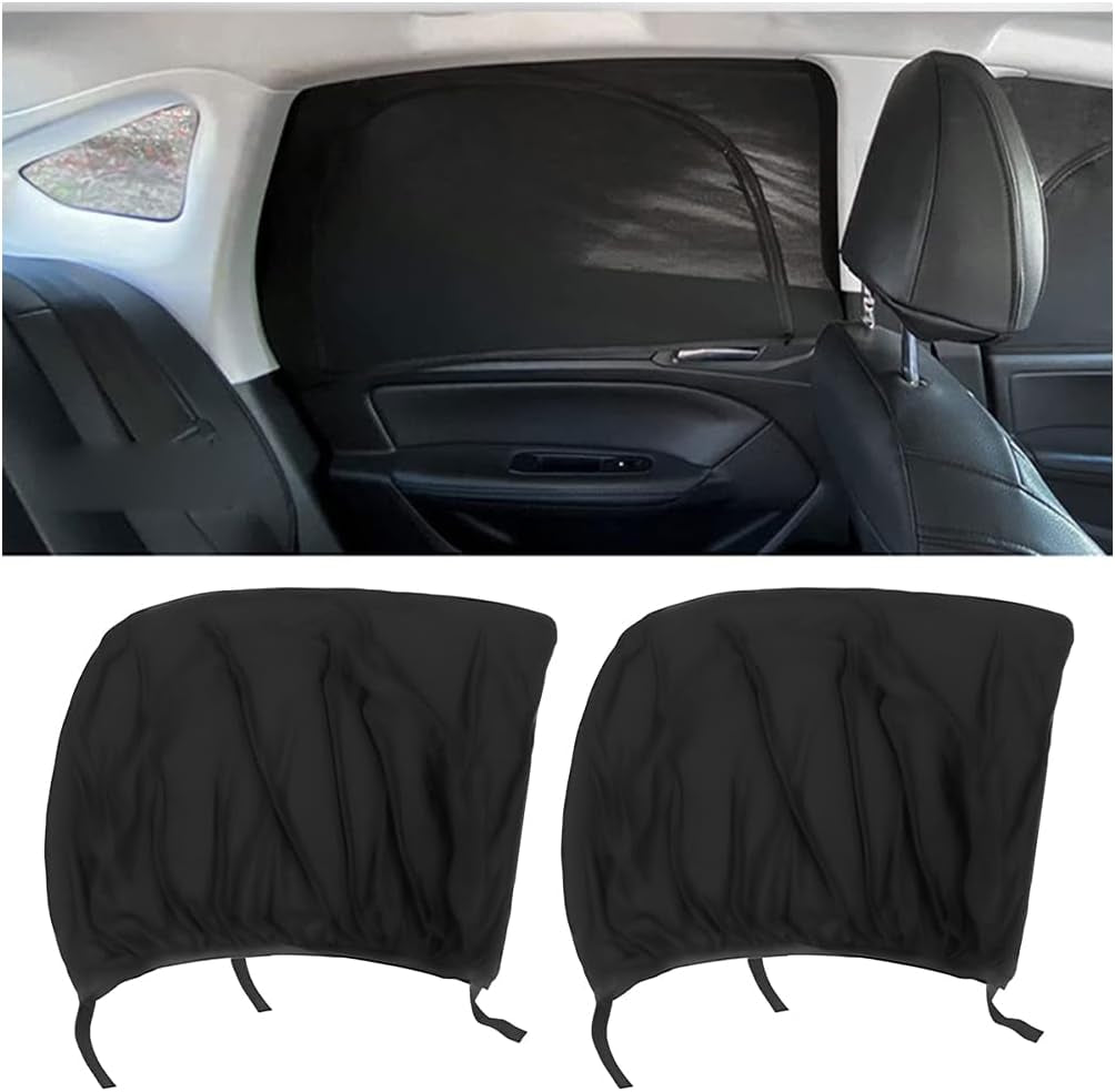 Car Window Shades, 2PCS Breathable Vehicle Rear Side Window Screen with Zipper, Automotive Interior Sunshades Protection Cover Accessories for Camping Privacy, Universal Fit
