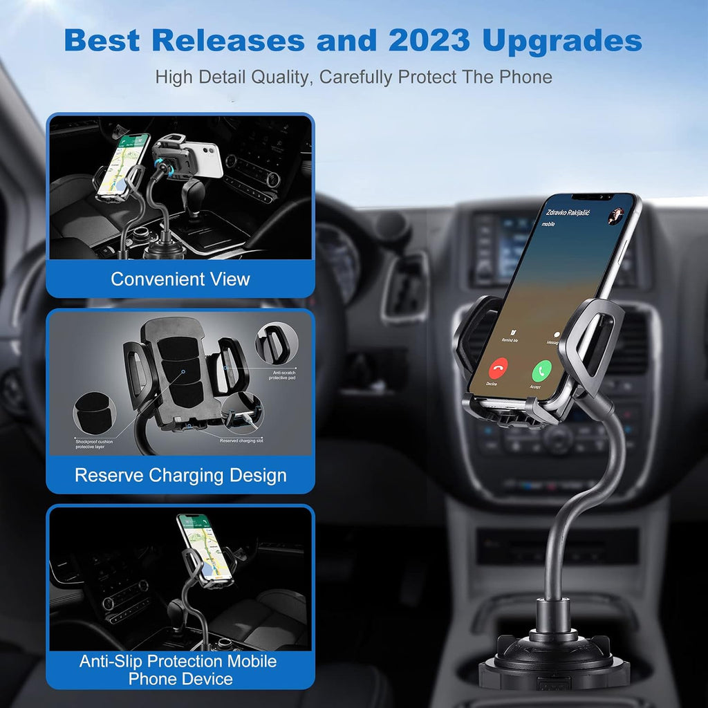 Car Cup Holder Mount with 360° Rotation Adjustable Gooseneck,Car Phone Holder Mount for All Smartphones Cup Holder Cell Phone Automobile Cradles