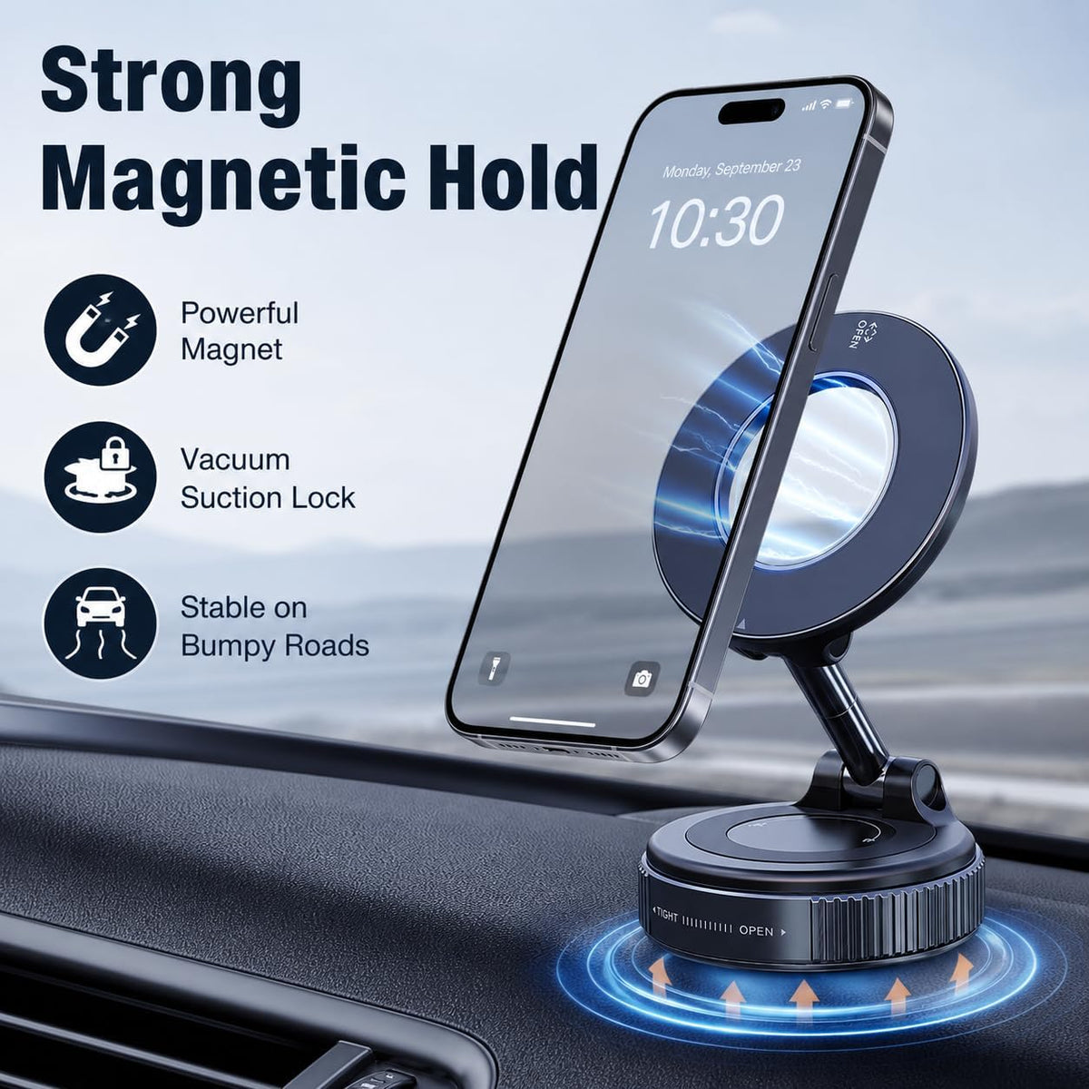Magnetic Phone Holder for Car, Magsafe Compatible Car Mount with Super Strong Suction, 360° Adjustable Dashboard & Windshield Cell Phone Mount (Black)