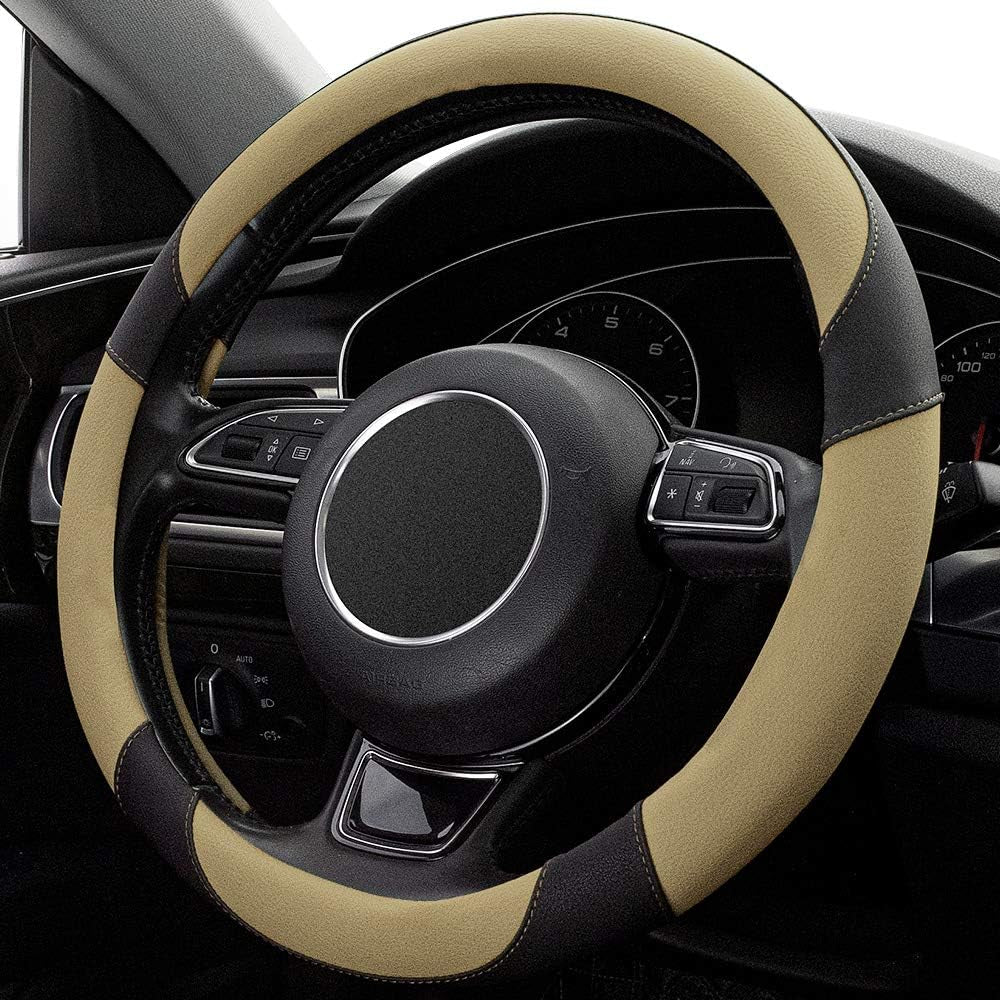 Universal Car Steering Wheel Cover Breathable Anti-Slip, 15 Inch Microfiber Leather Auto Steering Wheel Cover for Car Truck SUV Classic Beige