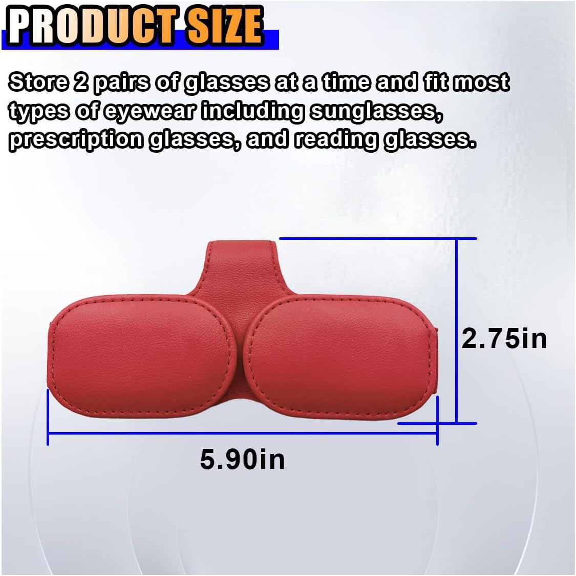 Magnetic Leather Sunglasses Holder for Car Visor Clip, Car Sun Visor Ticket Card Clip Double Clip, Auto Glasses Eyeglass Hanger Clip, Eyeglasses Mount Interior Car Accessories (Red)