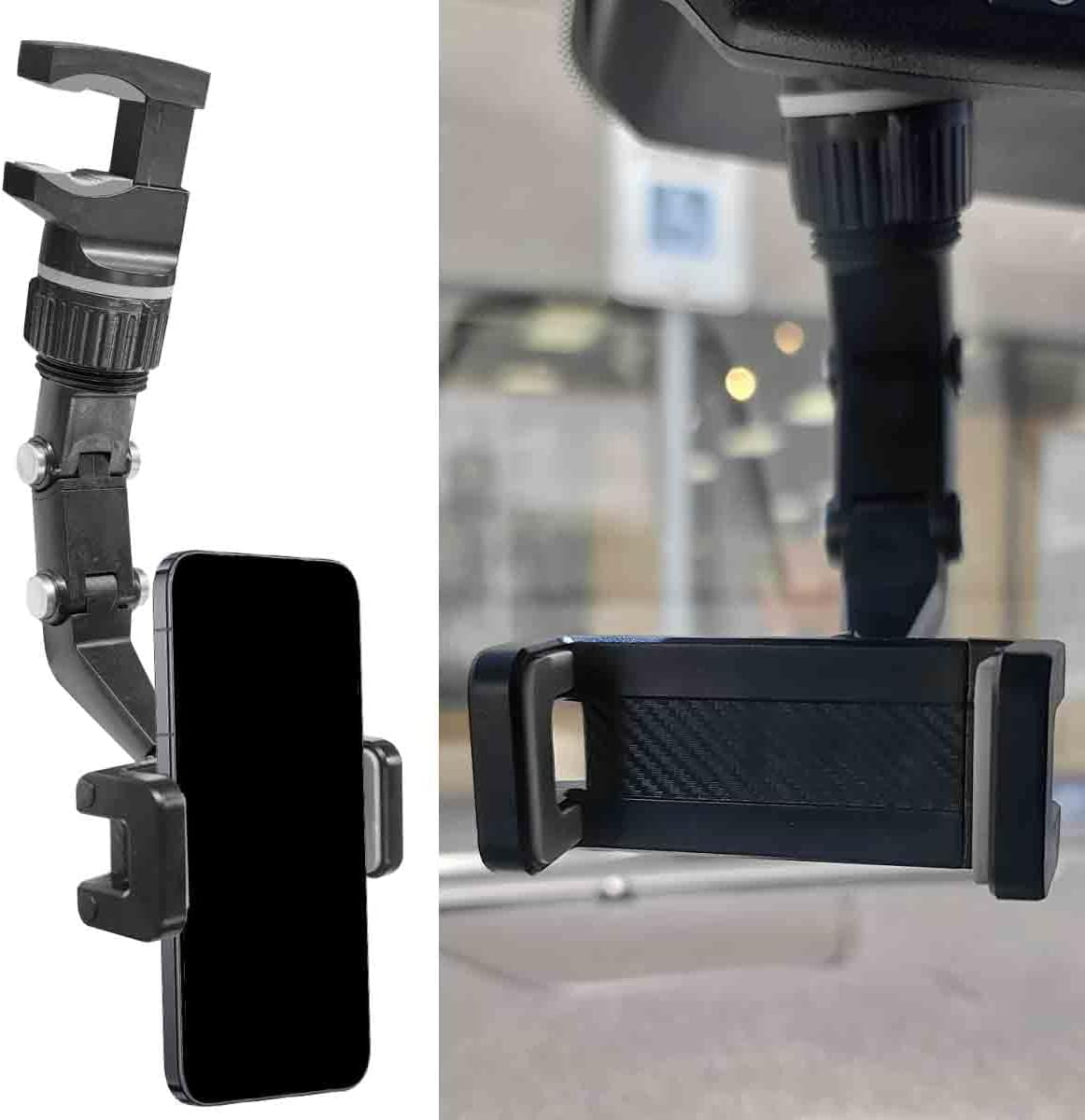 360° Rotating Car Rear View Mirror Phone Holder (Gray)