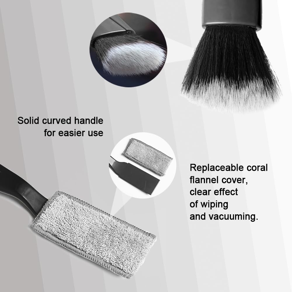 Double Head Brush for Car Clean, Cleaning Brush, Soft Car Detailing Brush, Universal Car Air Vent Cleaner Car Interior Accessories Fit for Cleaning Panels, Air Vent, Leather, Computer (Black)