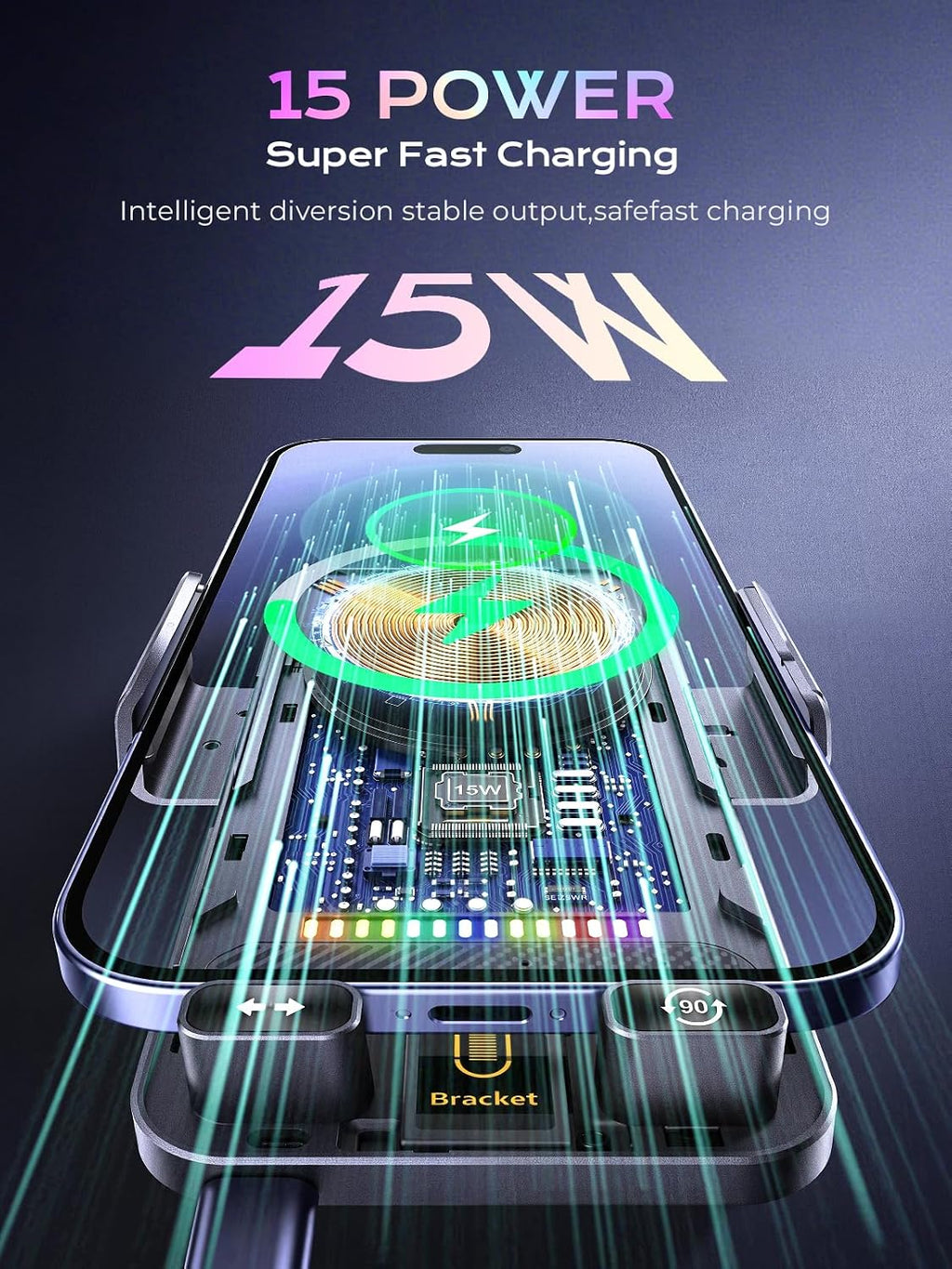 Phone Holders 15W Wireless Car Charger Smart Screen Rotation