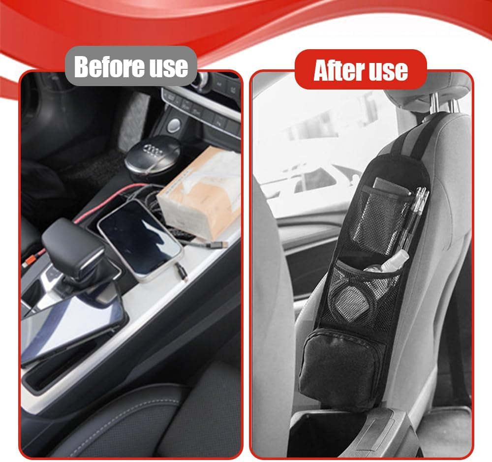 Car Seat Storage Hanging Bag, Multi-Pocket Seat Side Organizer