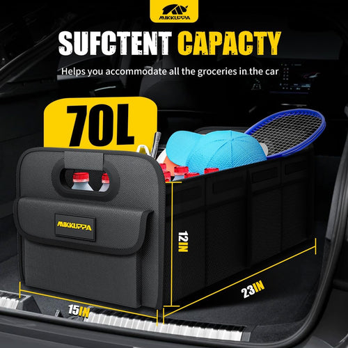 Car Trunk Organizer - 70L Foldable Car Storage for Grocery, Black