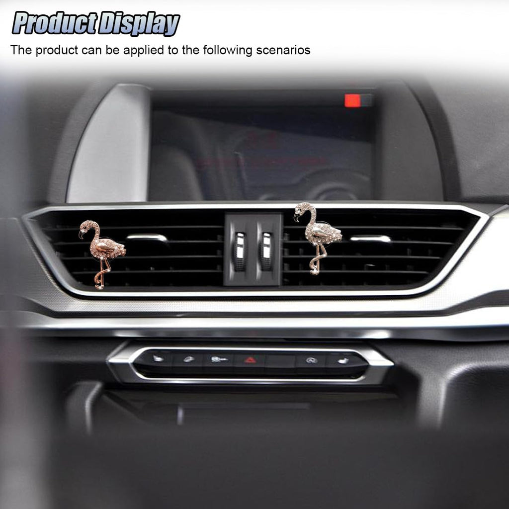 2PCS Bling Flamingo Car Dashboard Air Vent Trim Clips, Crystal Rhinestone Animal Car Air Fresheners Outlet Clip, Cute Automotive Interior Diffuser Decoration Accessories for Women (Flamingo)