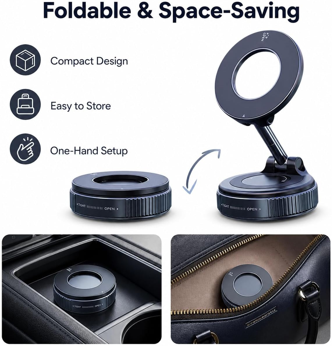 Magnetic Phone Holder for Car, Magsafe Compatible Car Mount with Super Strong Suction, 360° Adjustable Dashboard & Windshield Cell Phone Mount (Black)