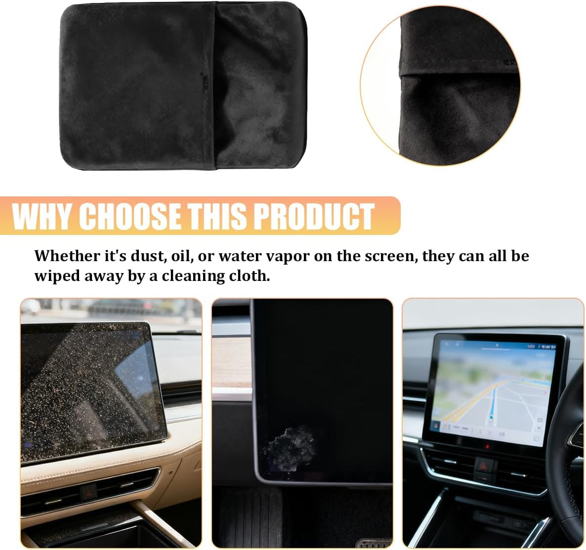 Car Screen Cleaner, Microfiber Cloth Vehicle Touchscreen Cleaning Wipes, Foldable Automotive Interior Screen Cleaner Cloth for Dashboard Display, Universal Fit (Gray)