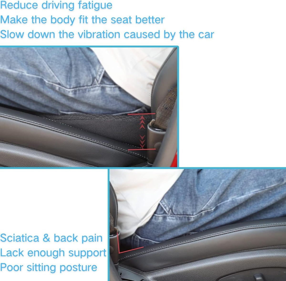 2 in 1 Car Seat Cushion Lumbar Pillow - Comfort Memory Foam Seat Cushion for Driving, Office - Sciatica-Back Pain Relief, Car Cushion for Car, Truck, Office, Wheelchair (Black)