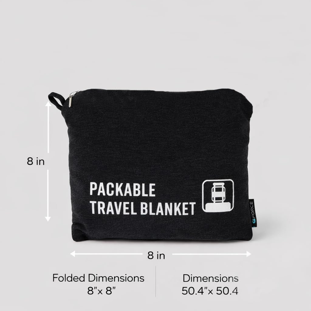 Jersey Knit Packable Travel Blanket Black 50X47 Inch