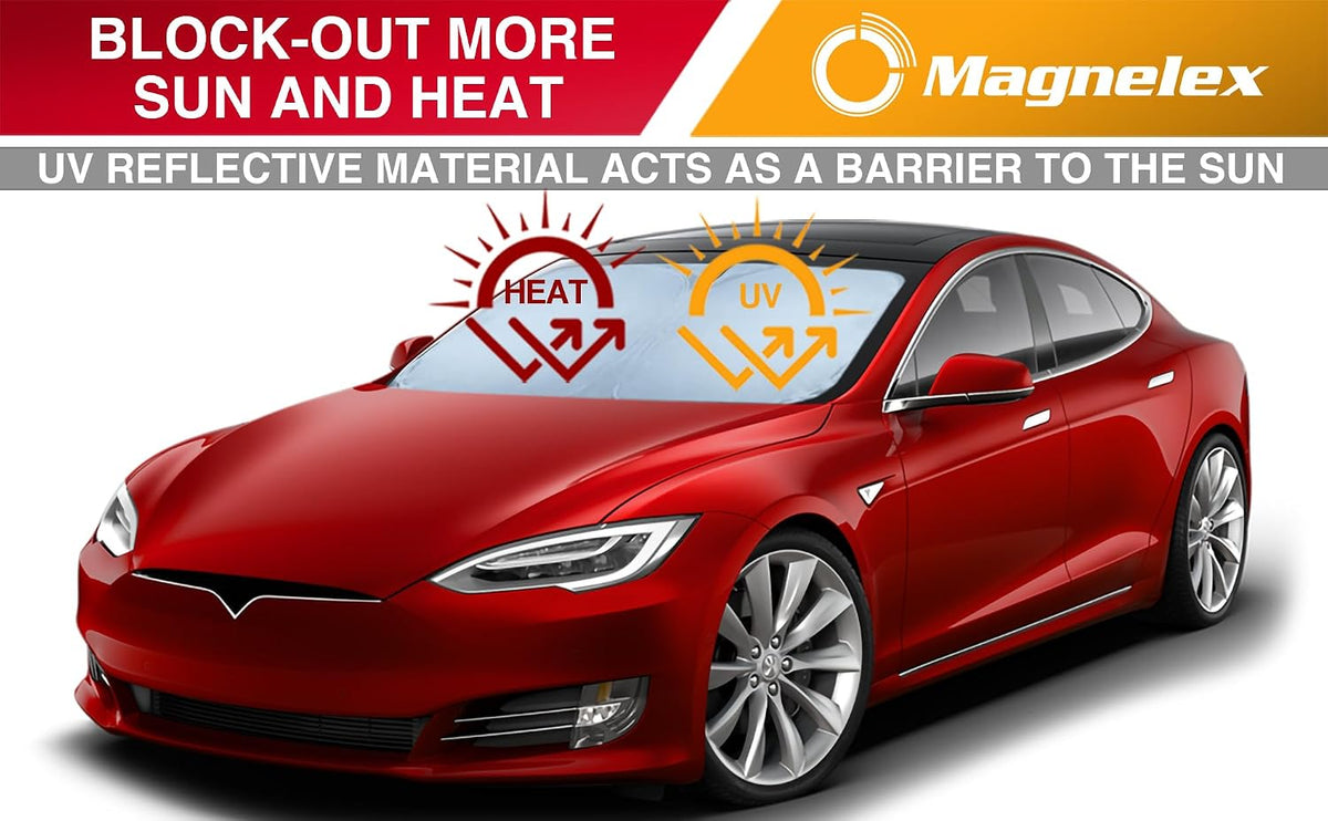 Tesla Windshield Sunshade for Model S 2012-2026 - Reflective 240T Material Car Sun Visor with Mirror Cut-Out. Tesla Model S Sunshade | Foldable Sun Shade for Sun Heat and UV Protection