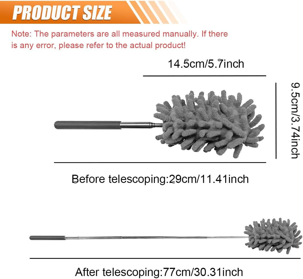 6PCS Microfiber Duster for Cleaning, Washable Chenille Hand Dusters with Extendable Telescoping Pole, Mini Car Interior Dusting Brush Tool for Auto Dash, Home, Office, Blinds(Gray)