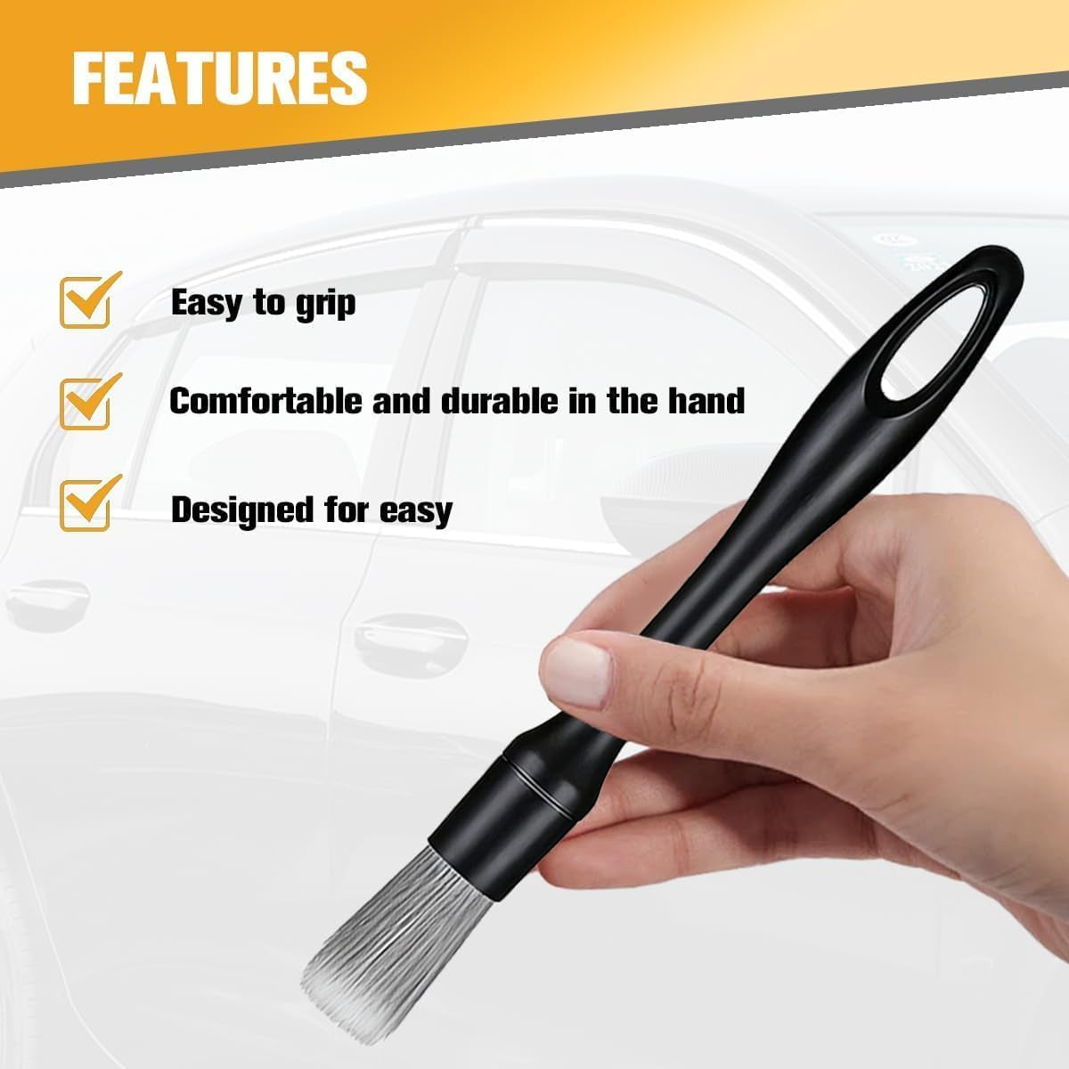 3PCS Car Detailing Brush Kit, Including 3 Ultra Soft No Scratch Boar Hair & 3 Vent Cleaning Brushes, Multi-Use Automotive Interior Detailing Kit, Universal for Most Vehicles (Short)
