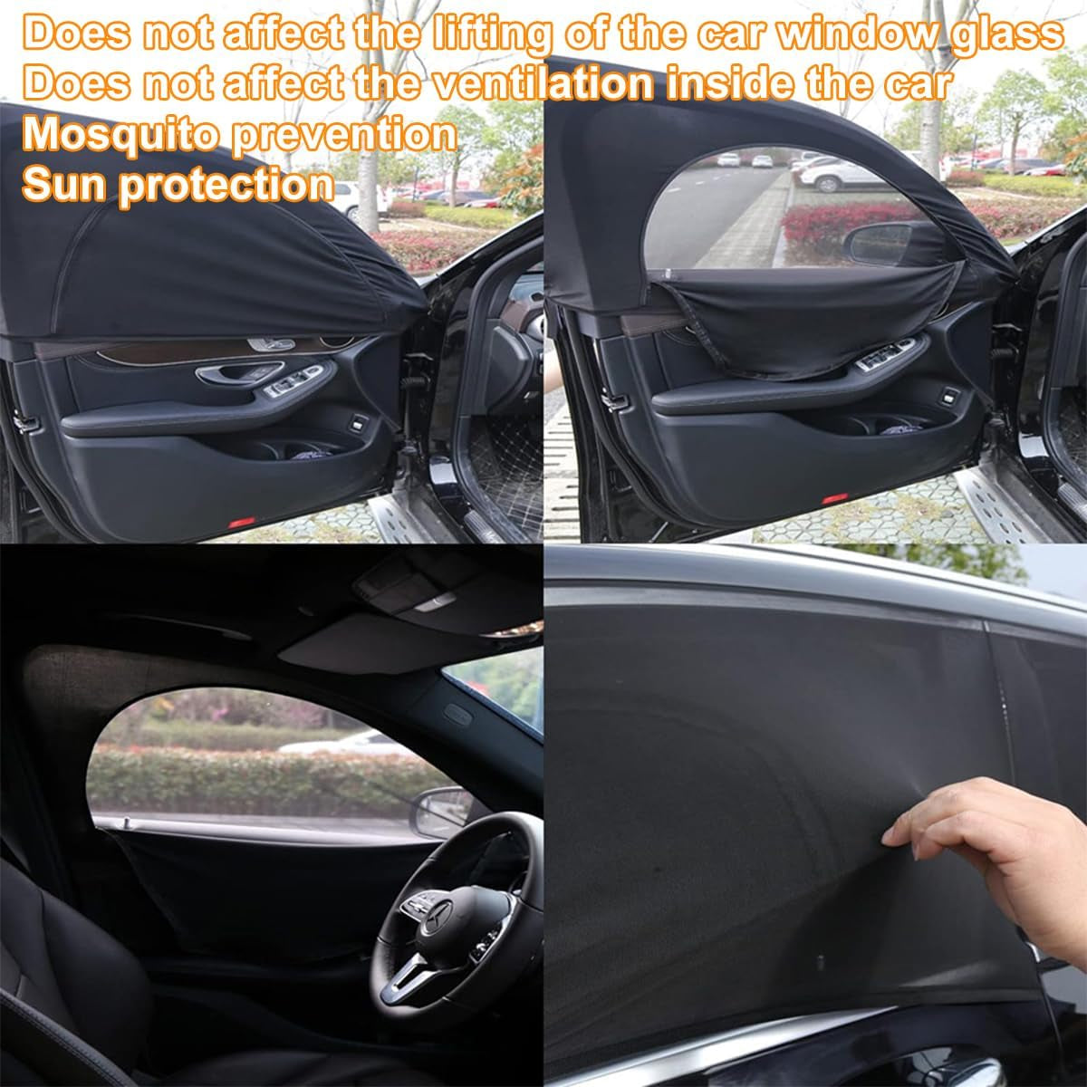Car Window Shades, 2PCS Breathable Vehicle Rear Side Window Screen with Zipper, Automotive Interior Sunshades Protection Cover Accessories for Camping Privacy, Universal Fit