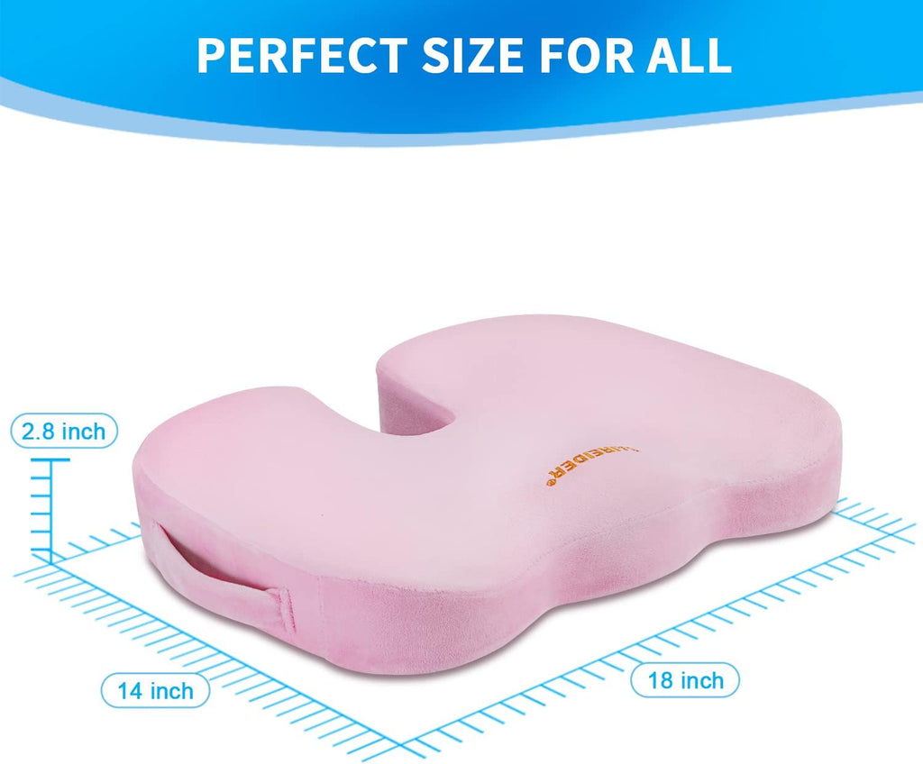 Office Chair Cushion, Car Seat Cushion, Memory Foam Coccyx Cushion Pads for Tailbone Pain, Sciatica Relief Pillow, Correct Sitting Posture (Pink)