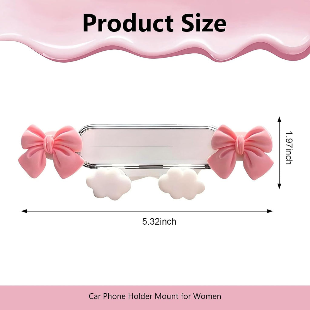 Car Phone Holder, Cute Butterfly Bow Car Vent Phone Holder, Anti-Slip Gravity Auto Lock Cell Mount, Universal Car Air Vent Accessories for Women Girls (White #A)