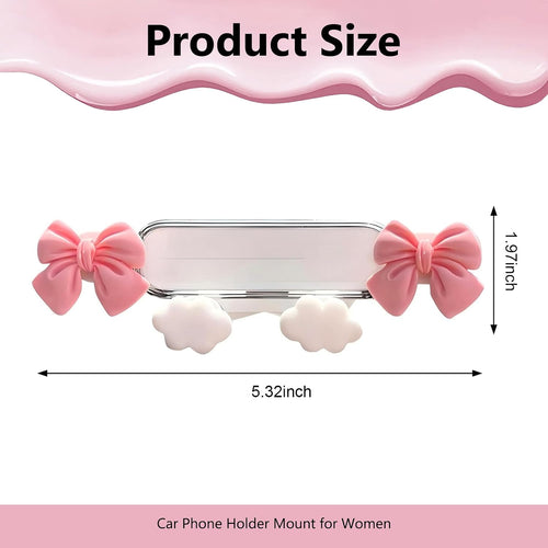 Car Phone Holder, Cute Butterfly Bow Car Vent Phone Holder, Anti-Slip Gravity Auto Lock Cell Mount, Universal Car Air Vent Accessories for Women Girls (White #A)