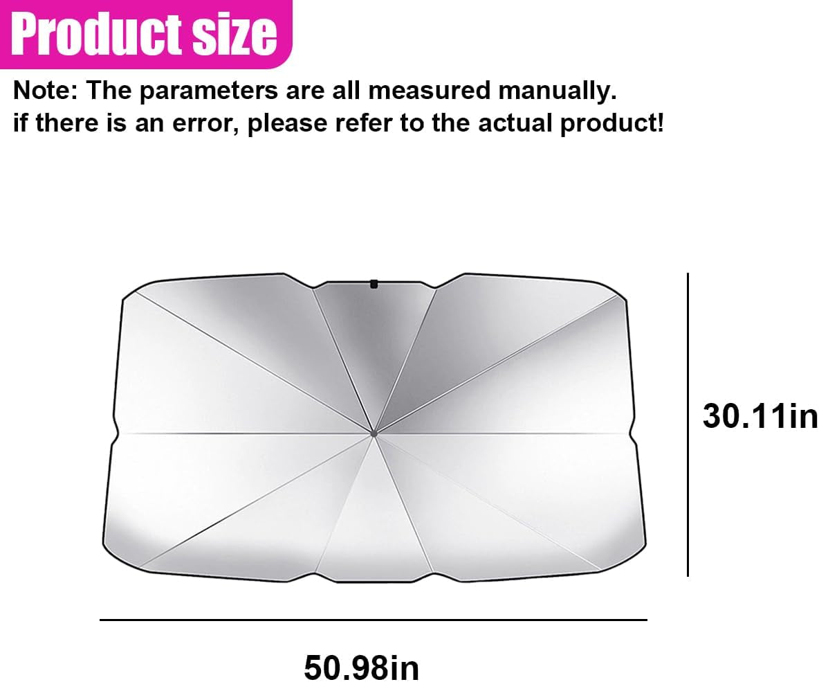 Car Windshield Sun Shade Umbrella, 51''X 30'' Front Window Sun Shade Protect for Automotive Interior, UV Rays Block & Keep Cool, Heat Insulation Protection Car Umbrella for SUV, Sedan (Large)
