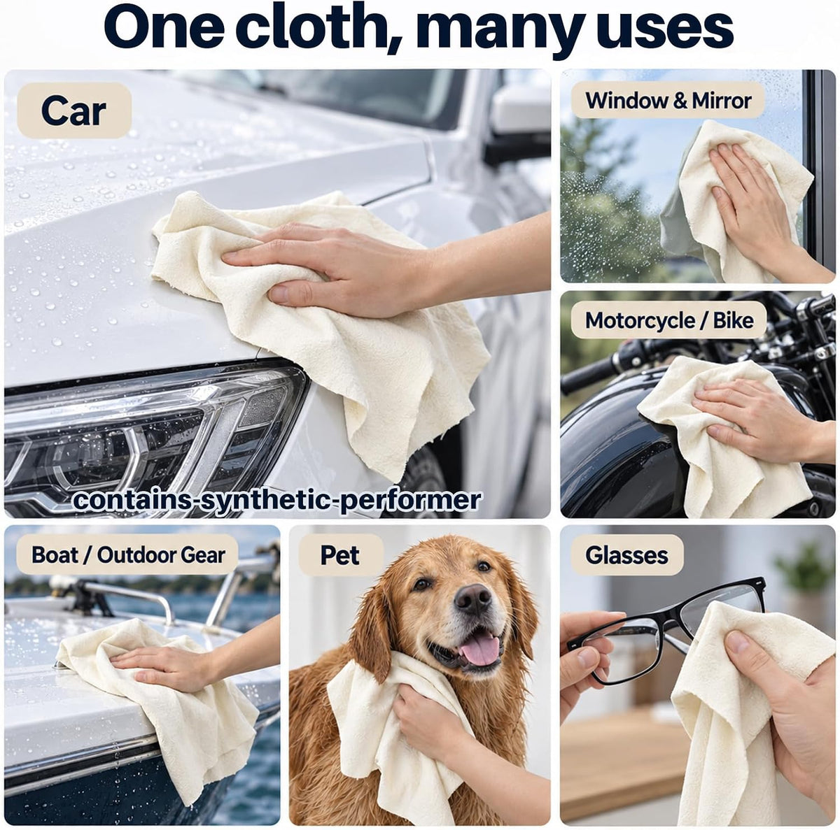 Chamois Cloth for Car Drying Towel - 23.6"X35.4" Sheepskin Leather
